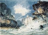 Famous Castle Paintings - Dunnottar Castle Scotland in a Thunderstorm (after James Moore)